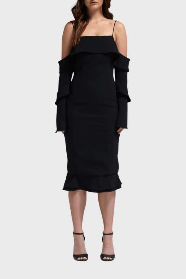 NICHOLAS  Crepe Spiral Sleeve Dress - BLACK