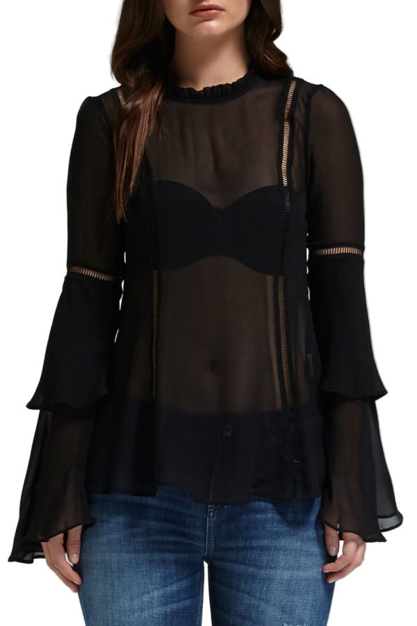 NICHOLAS Georgette Layer Sleeve Top - black