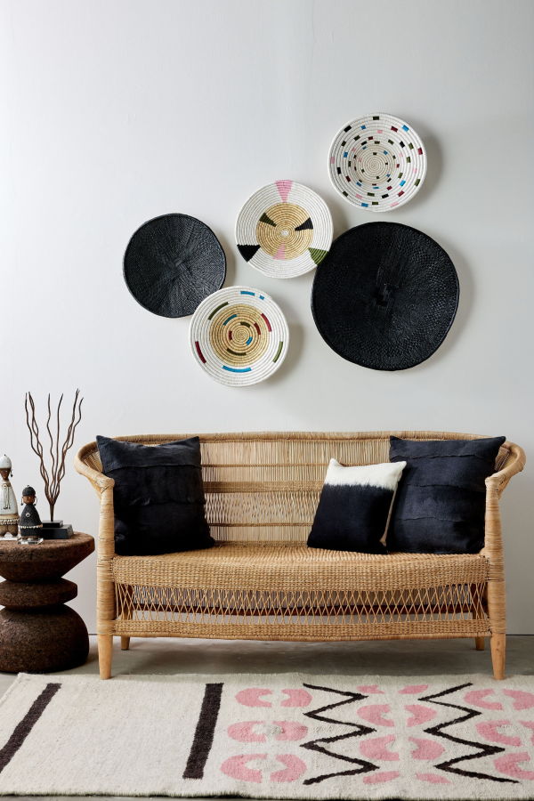 Kanju Interiors Hand-Painted Black Binga Flat Basket