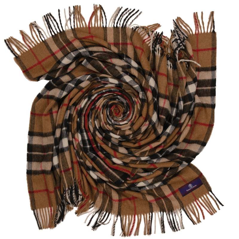 Prince of Scots Highland Tartan Tweed Merino Wool Throw - Camel Thompson
