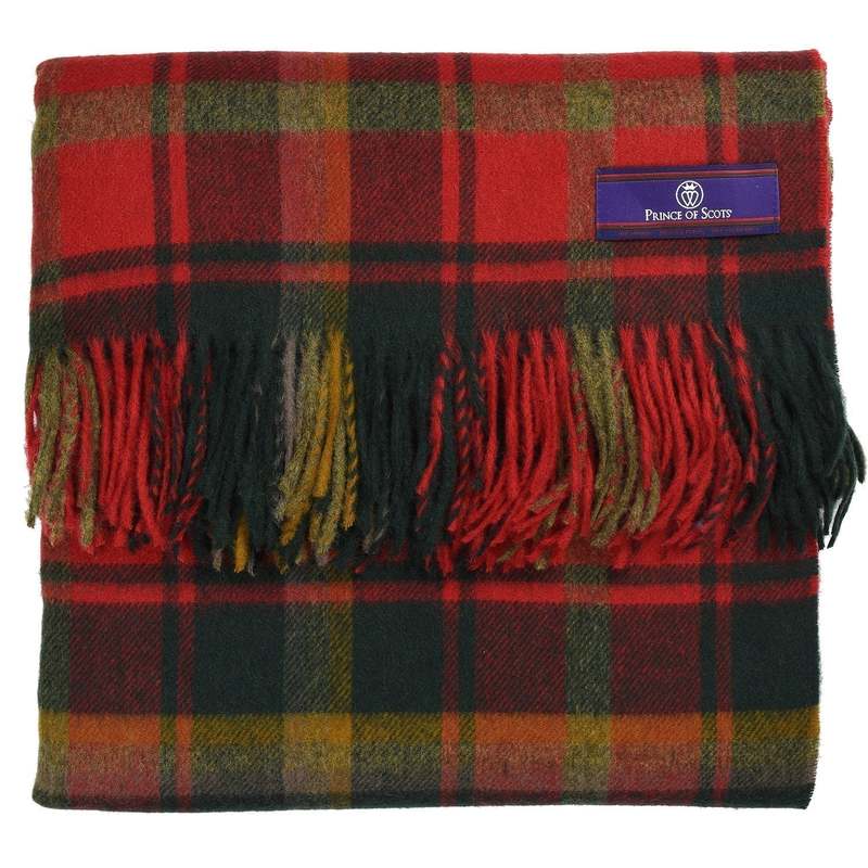 Prince of Scots Highland Tartan Tweed Merino Wool Throw - Dark Maple