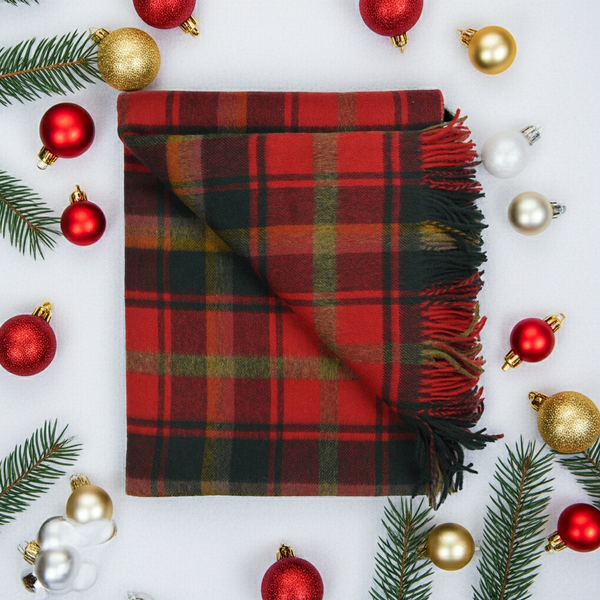 Prince of Scots Highland Tartan Tweed Merino Wool Throw - Dark Maple