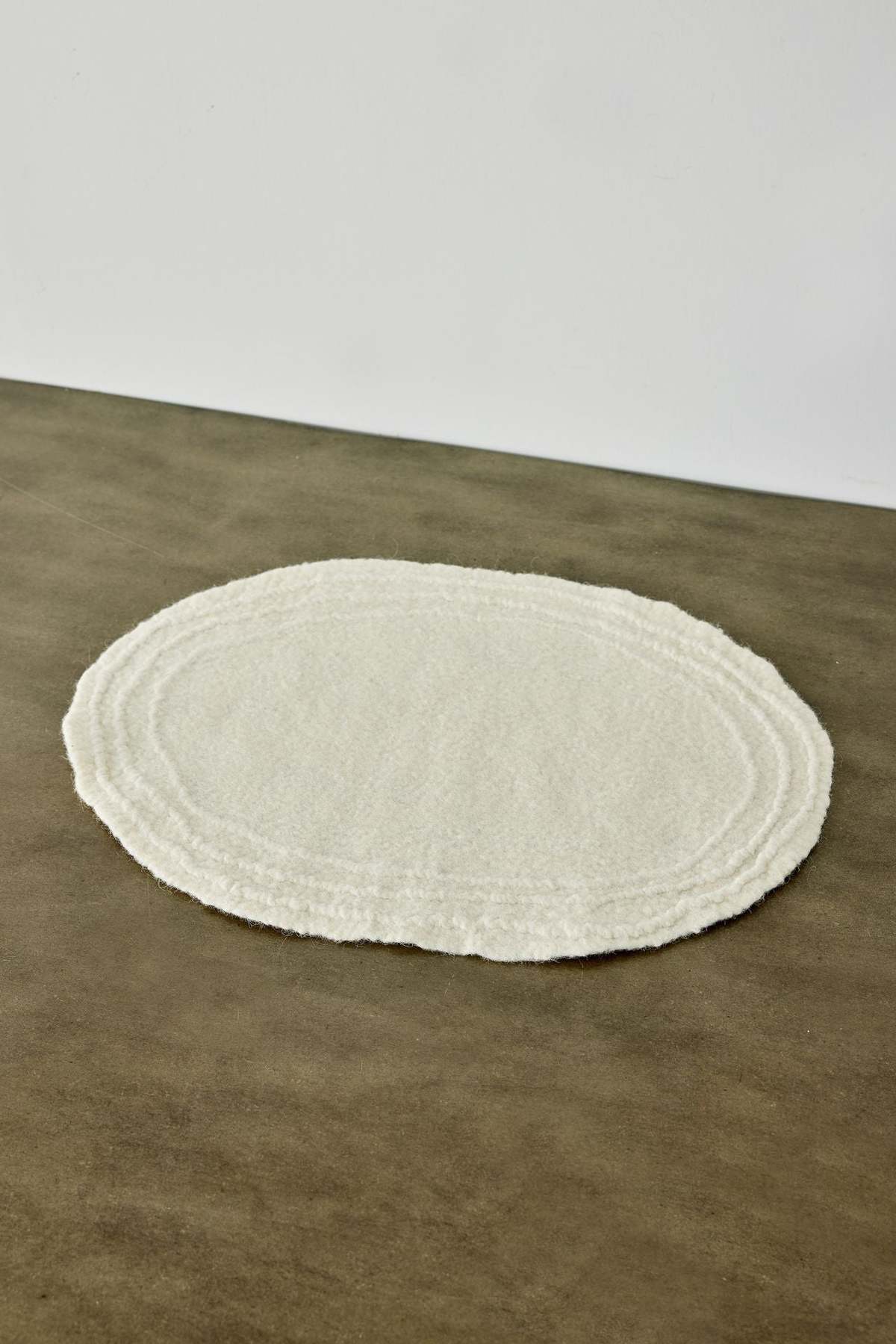 Kanju Interiors Ivory White Merino Wool Oval Placemat - Image 2 of 4