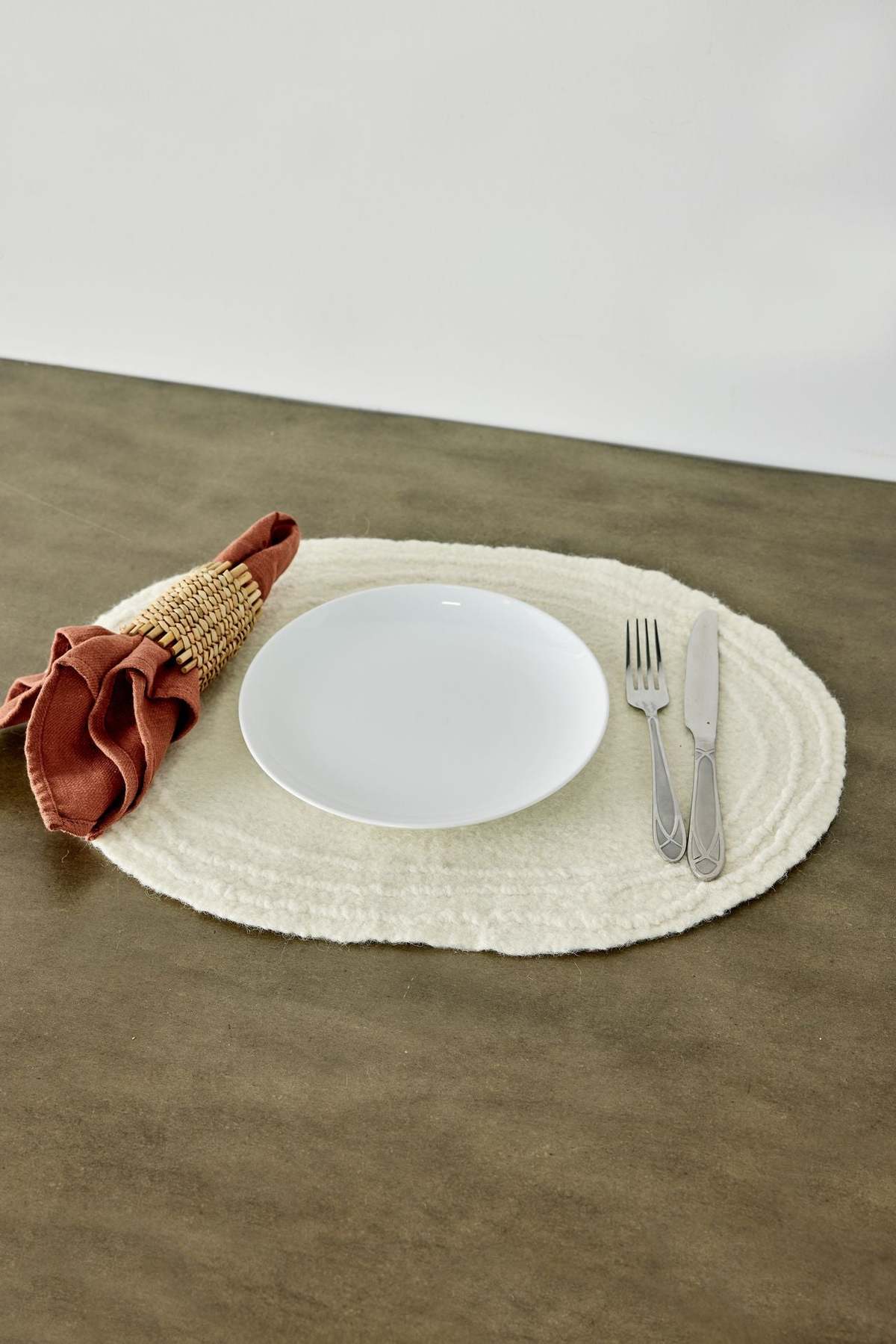 Kanju Interiors Ivory White Merino Wool Oval Placemat - Image 3 of 4