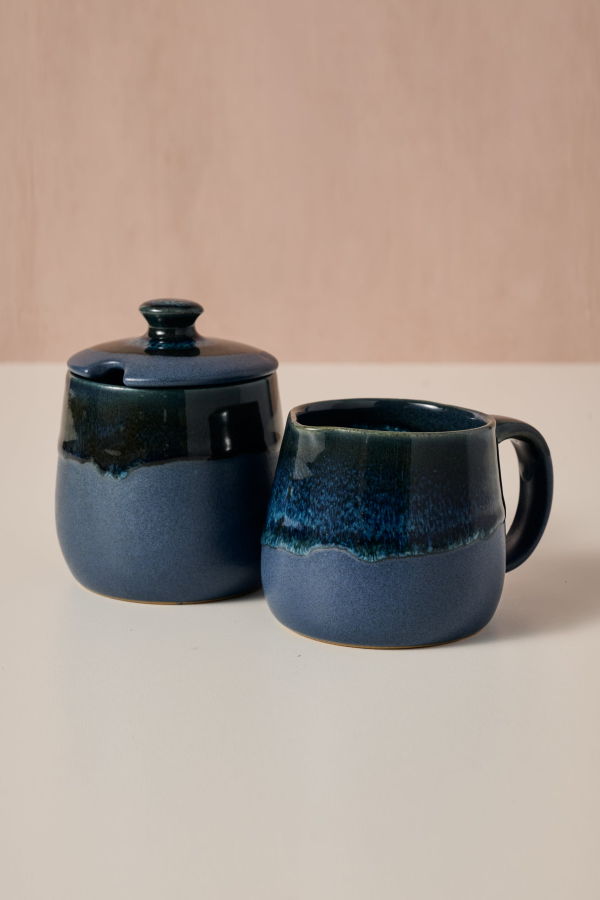 Ten Thousand Villages Jhapa Drip Glaze Cream & Sugar Set