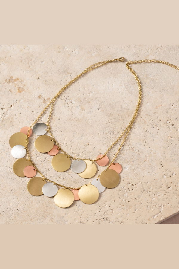 Ten Thousand Villages Jharana Layered Disc Necklace