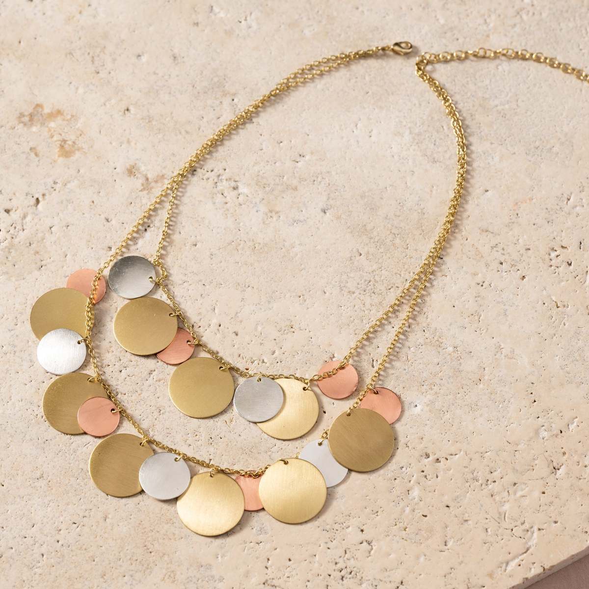 Ten Thousand Villages Jharana Layered Disc Necklace - Image 2 of 5