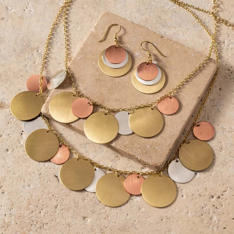 Ten Thousand Villages Jharana Layered Disc Necklace