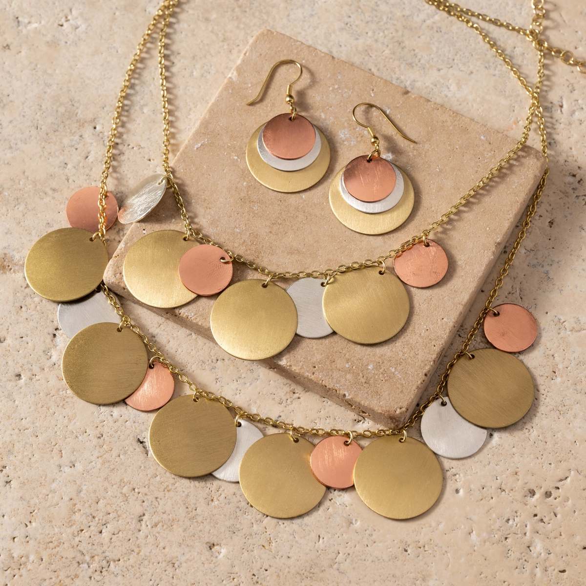 Ten Thousand Villages Jharana Layered Disc Necklace - Image 3 of 5