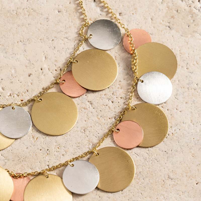 Ten Thousand Villages Jharana Layered Disc Necklace