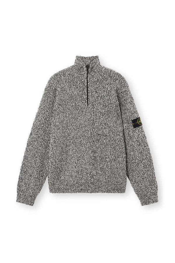 Stone Island Speckled Cotton Half Zip Sweater - Black Melange