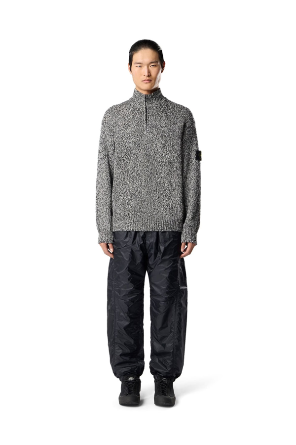 Stone Island Speckled Cotton Half Zip Sweater - Black Melange