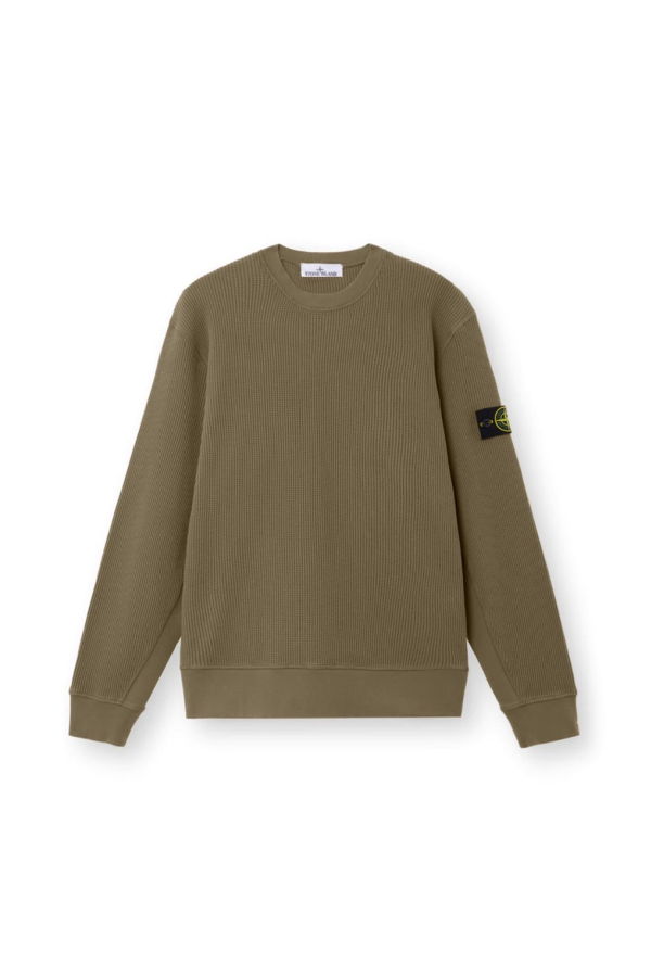 Stone Island Organic Cotton Waffle Fleece Crewneck Sweatshirt - Military Green