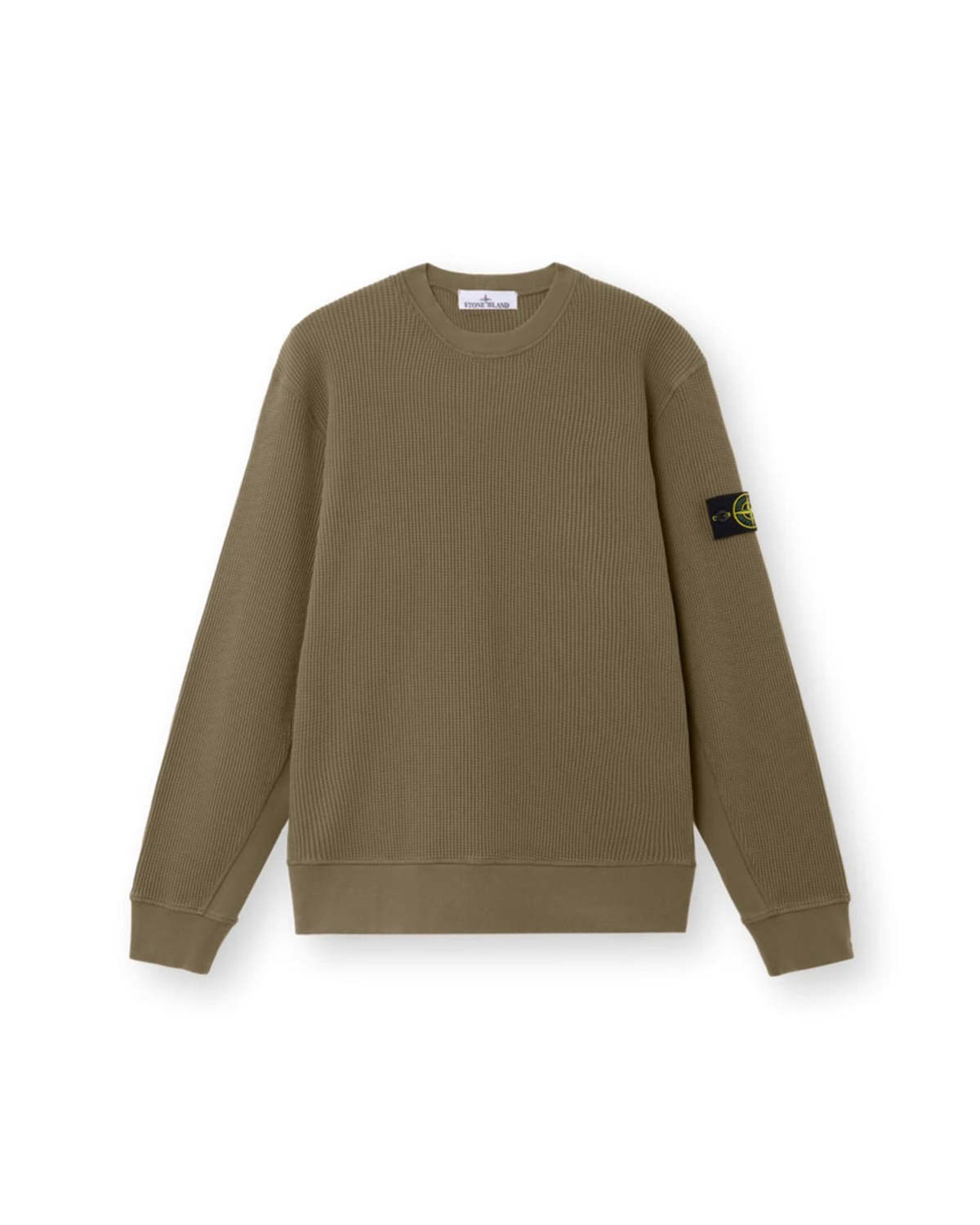 Stone Island Organic Cotton Waffle Fleece Crewneck Sweatshirt - Military Green - Image 1 of 7