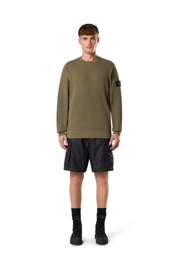 Stone Island Organic Cotton Waffle Fleece Crewneck Sweatshirt - Military Green