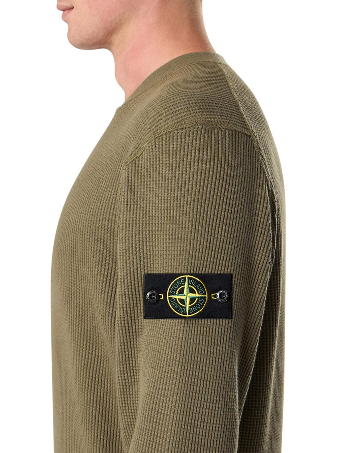 Stone Island Organic Cotton Waffle Fleece Crewneck Sweatshirt - Military Green - Image 6 of 7