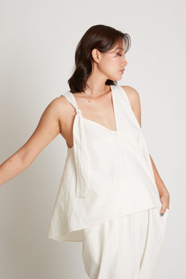 KAAREM Carrara Tie-Shoulder Pleated Top