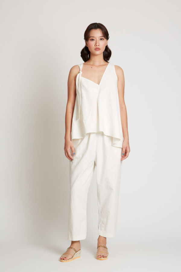 KAAREM Carrara Tie-Shoulder Pleated Top