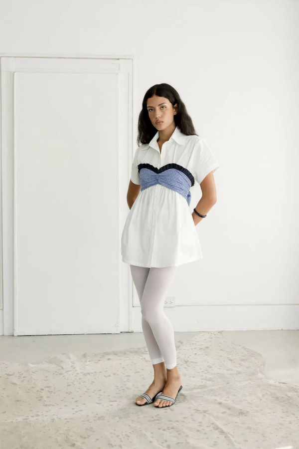 A Bronze Age Charli Top - Ocean Gingham/White