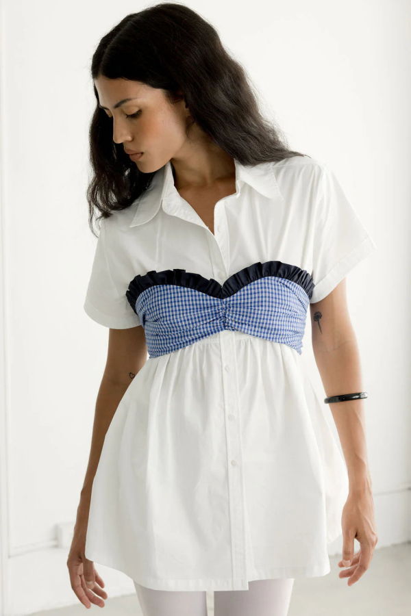 A Bronze Age Charli Top - Ocean Gingham/White