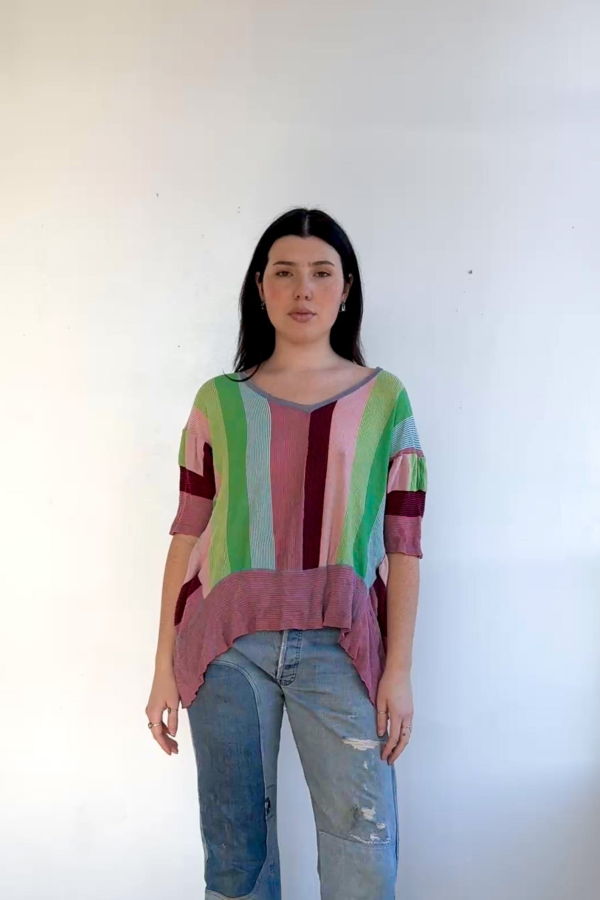 vintage Colorful Stripes Patchwork Knit Top