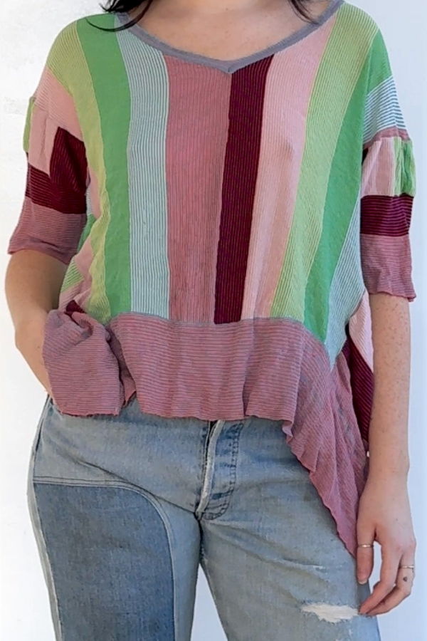 vintage Colorful Stripes Patchwork Knit Top
