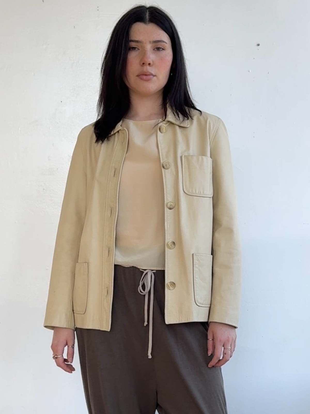 Vintage Cream 90s Gap Leather Jacket - Image 1 of 6