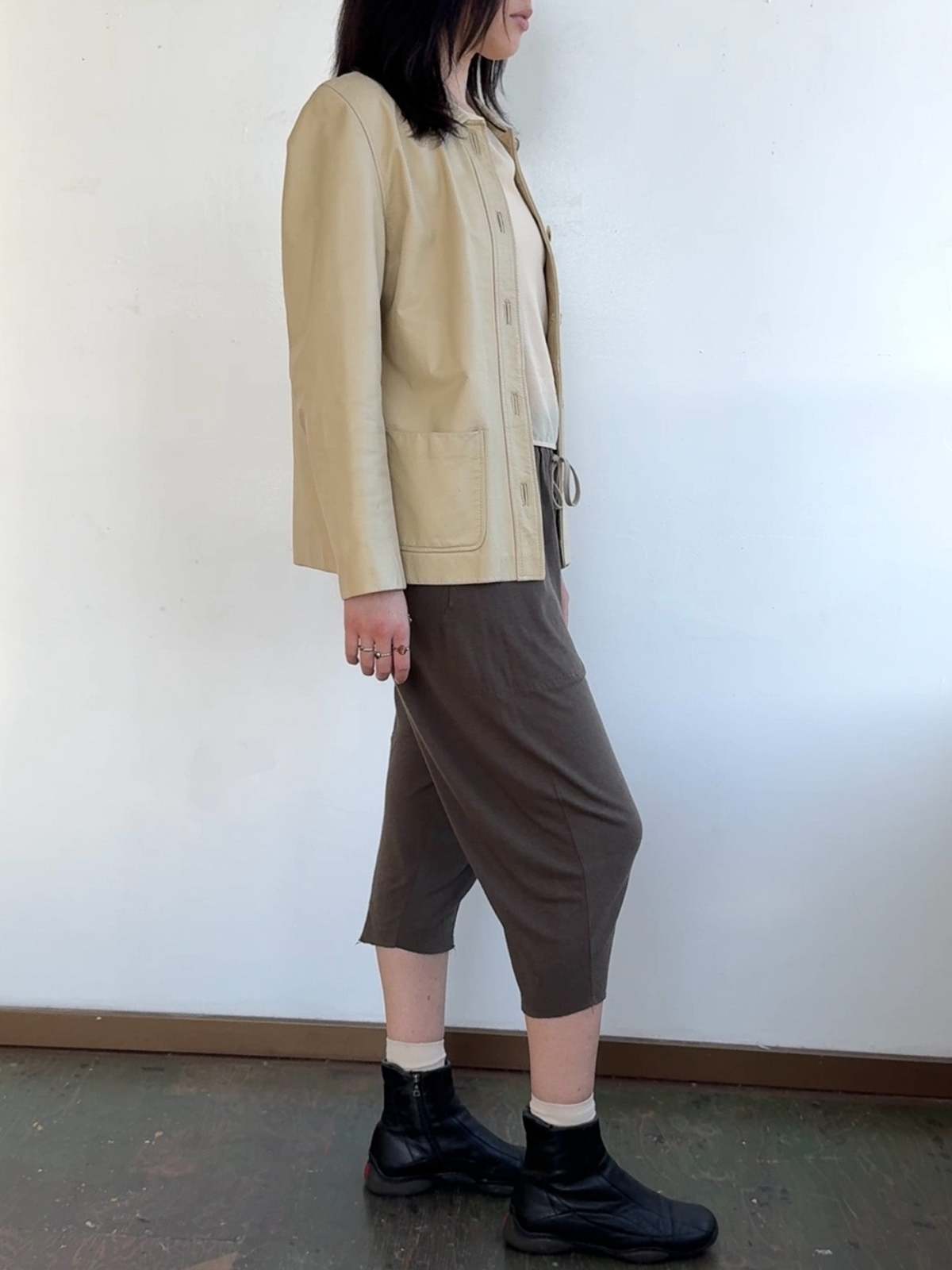 Vintage Cream 90s Gap Leather Jacket - Image 3 of 6