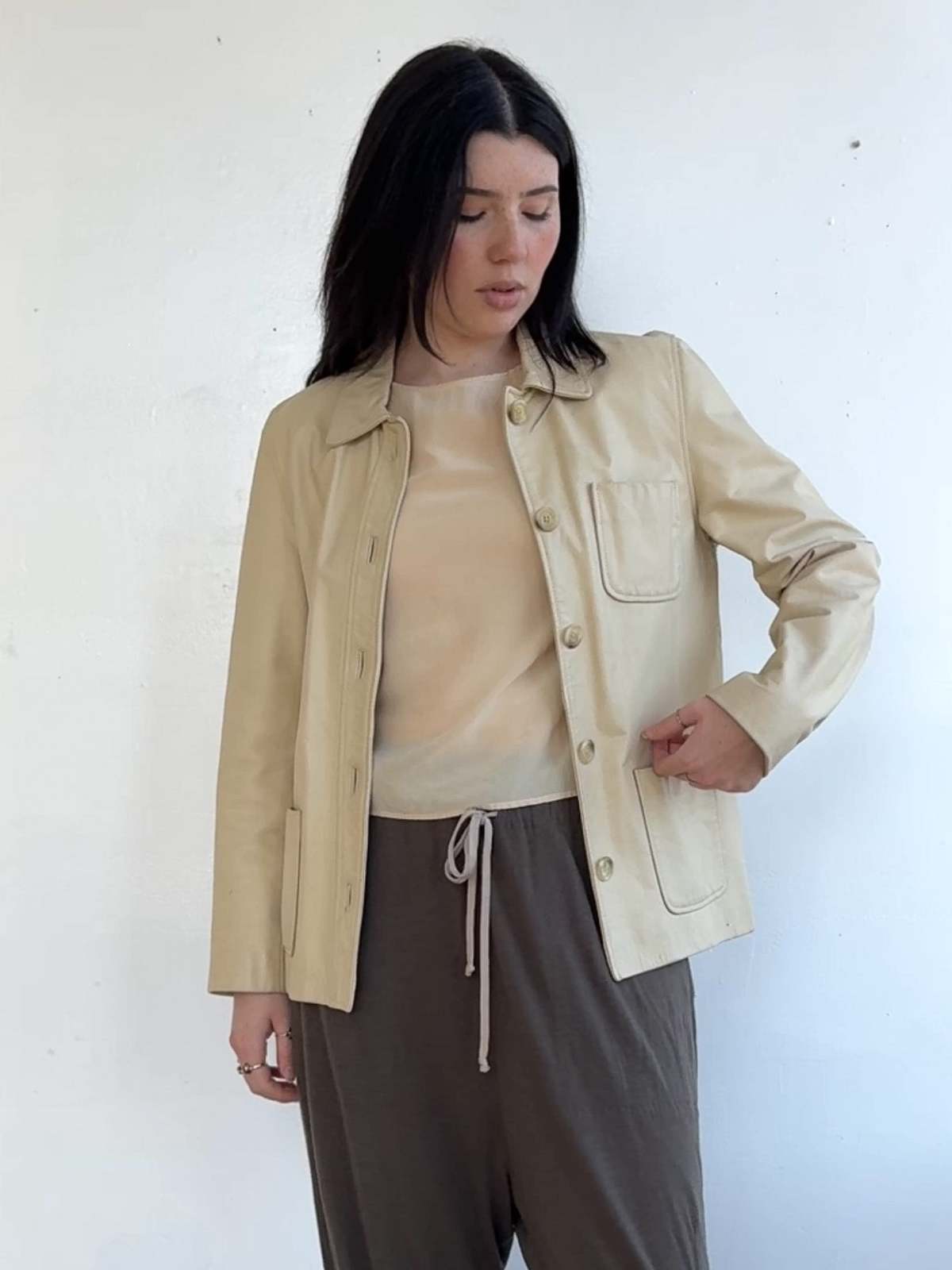 Vintage Cream 90s Gap Leather Jacket - Image 4 of 6
