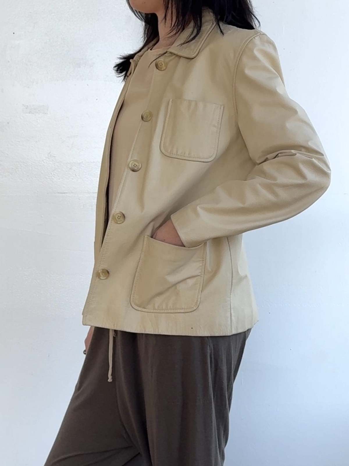 Vintage Cream 90s Gap Leather Jacket - Image 5 of 6