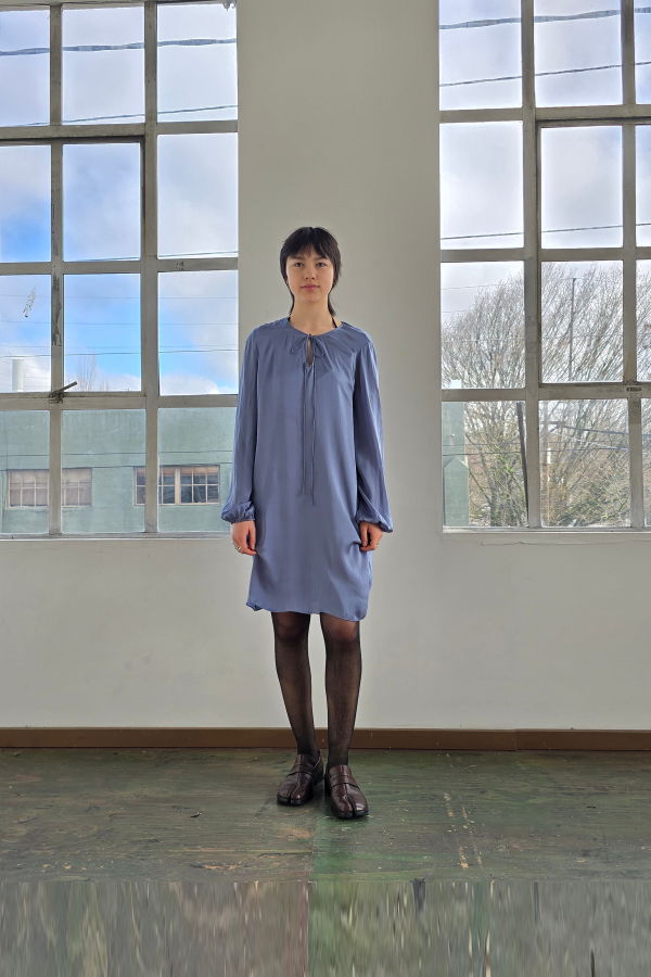 Vintage Fog Blue Silk Charmeuse Dress