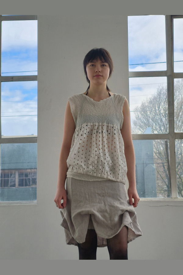 Vintage Issey Miyake Me White Eyelet Blouse Top