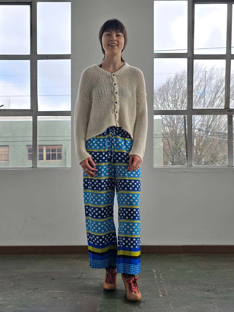 Vintage Marni Blue Patterned Silk Easy Pants
