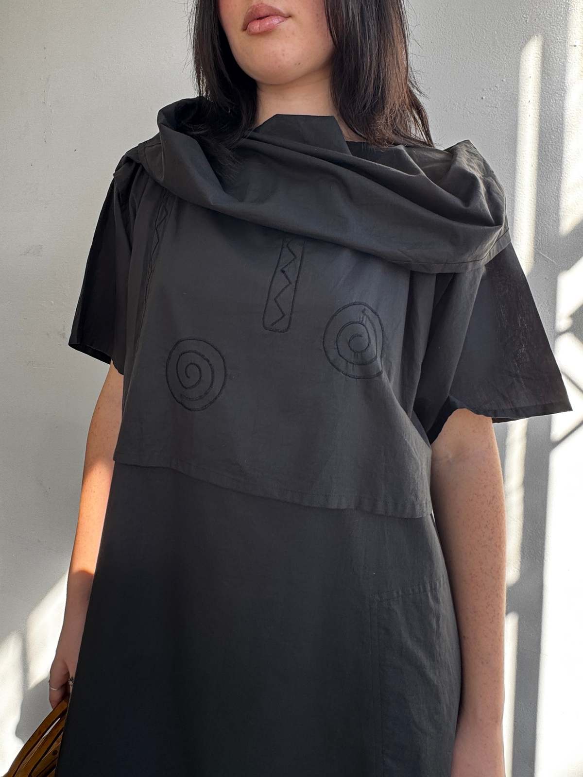 Vintage Miyake Plantation Swirl Embroidered Dress - Black - Image 1 of 4