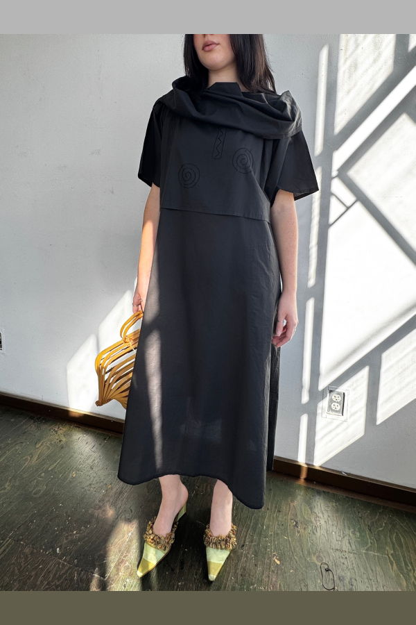 Vintage Miyake Plantation Swirl Embroidered Dress - Black