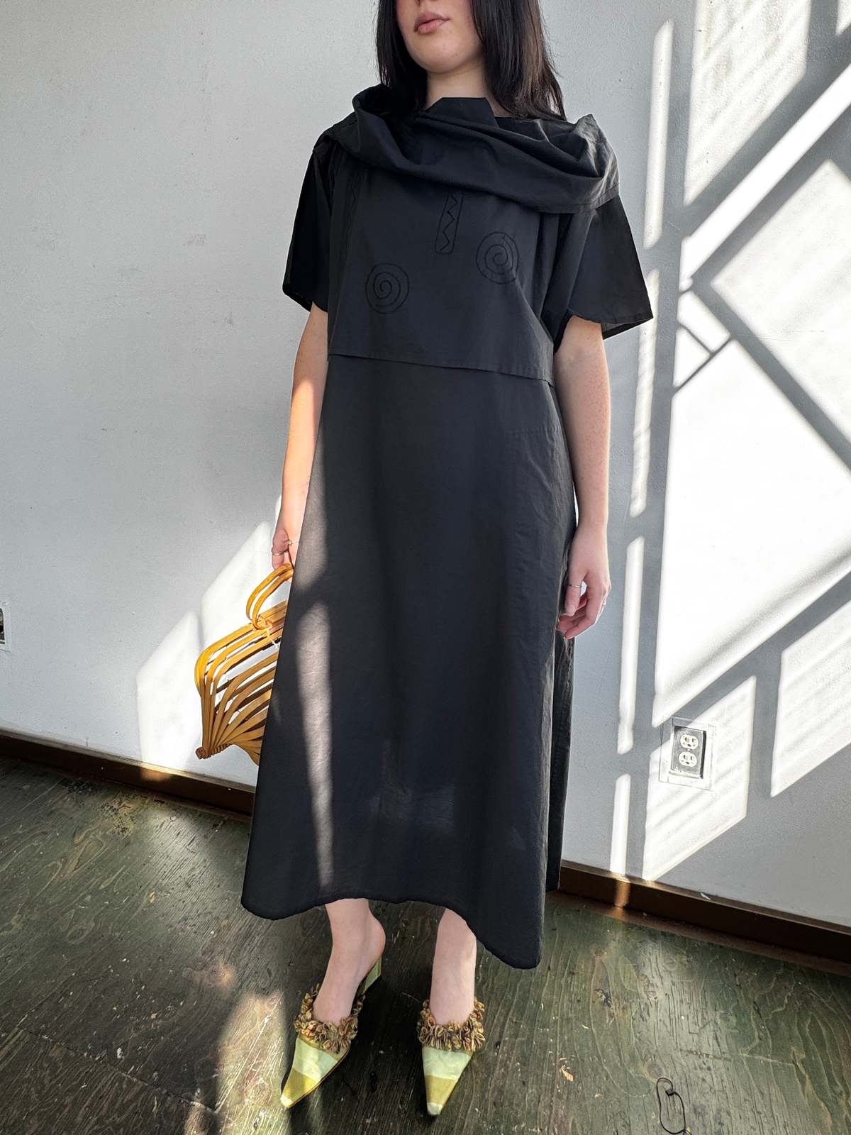 Vintage Miyake Plantation Swirl Embroidered Dress - Black - Image 2 of 4