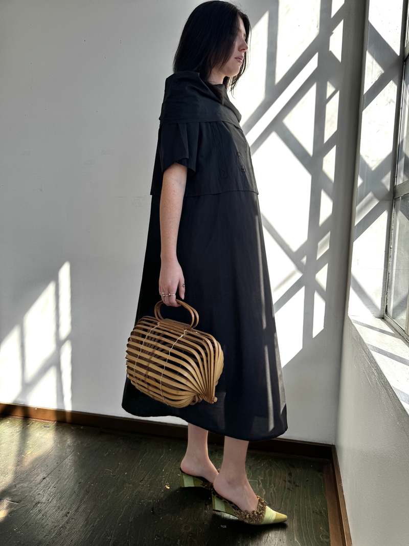 Vintage Miyake Plantation Swirl Embroidered Dress - Black