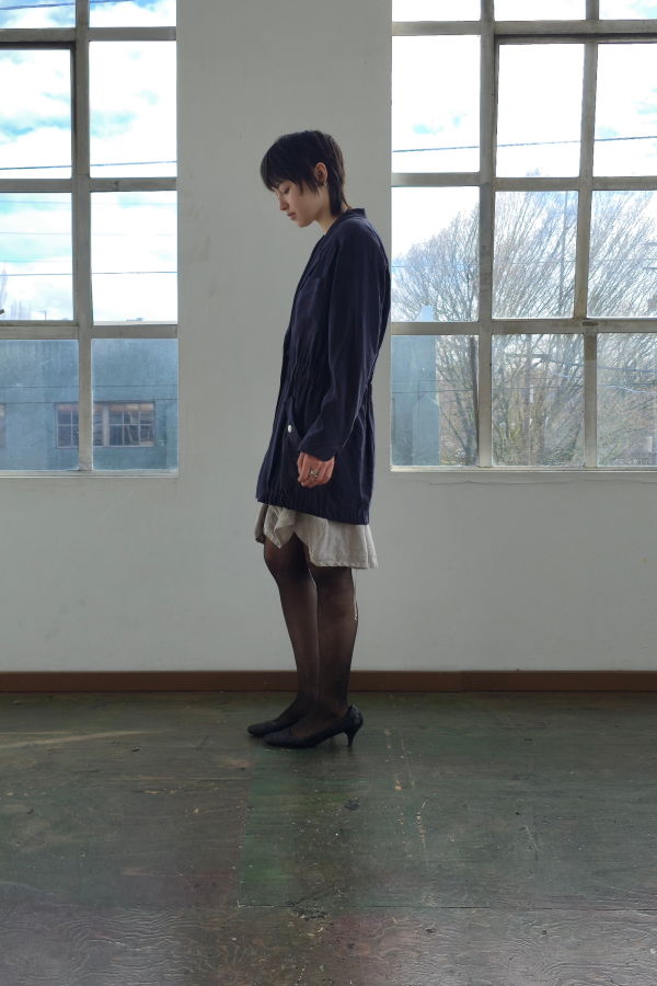 Vintage Navy Silk White Buttoned Jacket