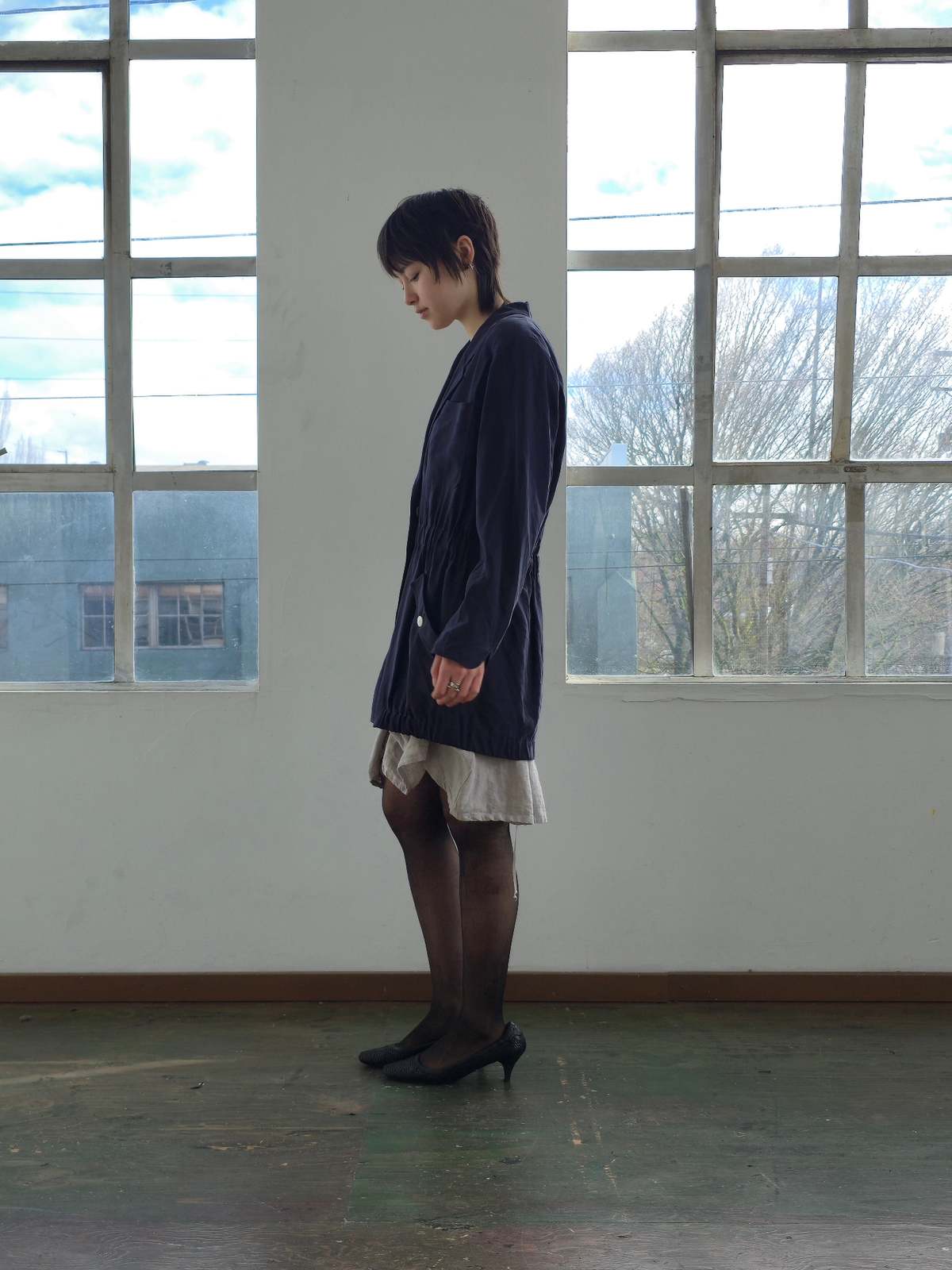 Vintage Navy Silk White Buttoned Jacket - Image 2 of 5