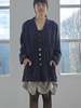 Vintage Navy Silk White Buttoned Jacket - Thumbnail 3