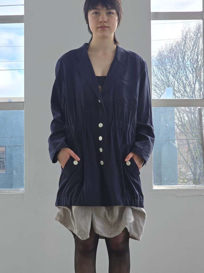Vintage Navy Silk White Buttoned Jacket