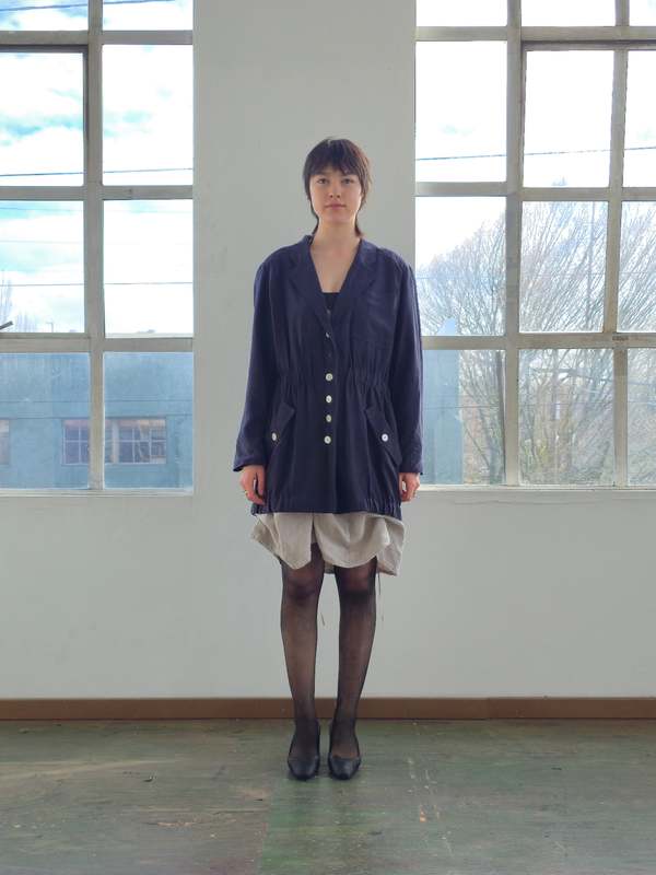 Vintage Navy Silk White Buttoned Jacket