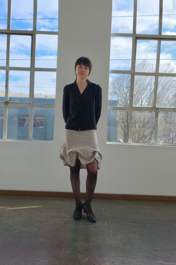 Vintage Oat Linen Ruched Skirt