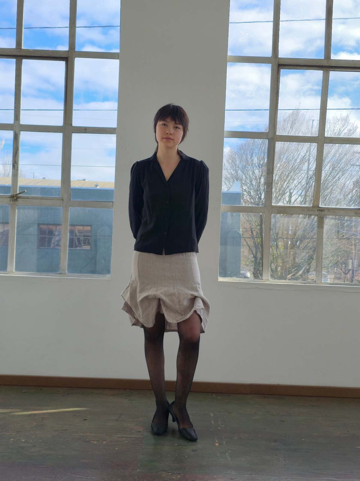 Vintage Oat Linen Ruched Skirt - Image 1 of 7