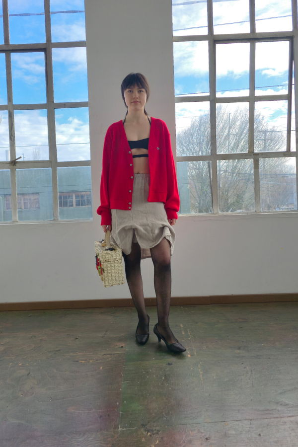 Vintage Oat Linen Ruched Skirt