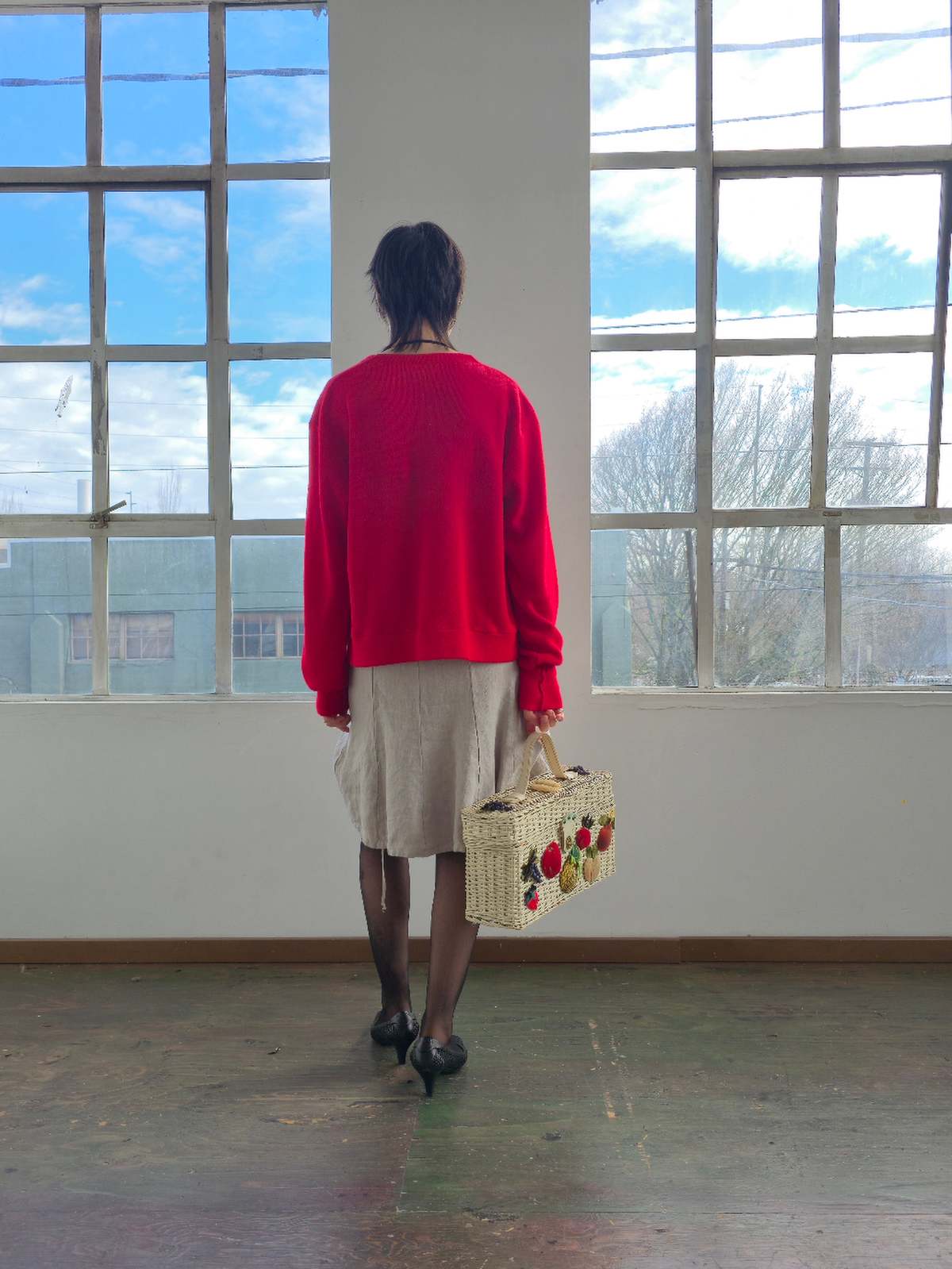 Vintage Oat Linen Ruched Skirt - Image 3 of 7