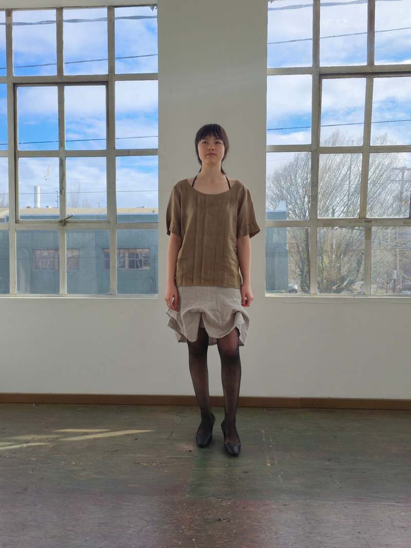 Vintage Oat Linen Ruched Skirt