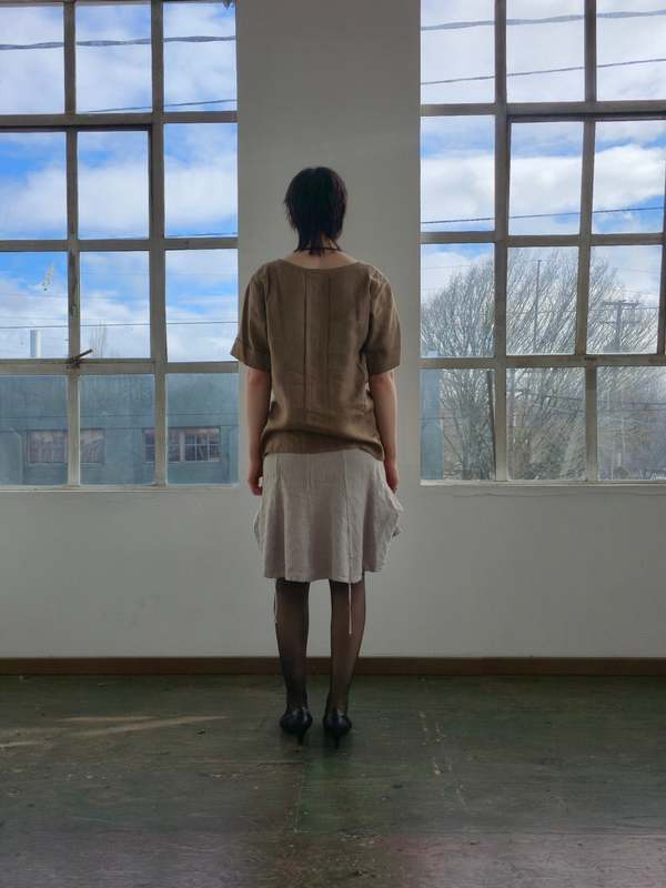 Vintage Oat Linen Ruched Skirt