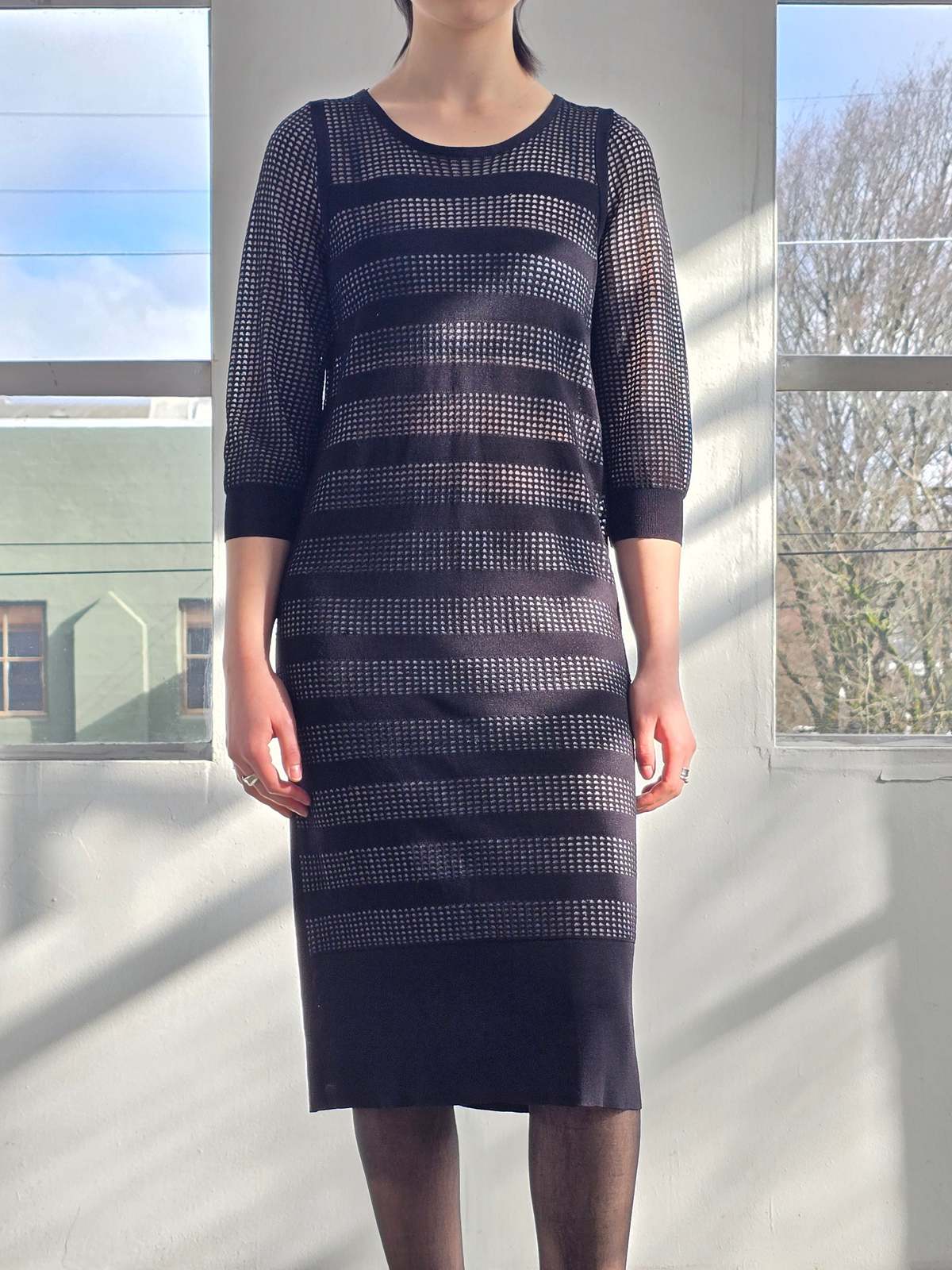 Vintage Sonia Rykiel Knit Black Striped Dress - Image 2 of 5