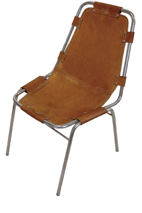 Charlotte Perriand (France) Les Arcs, Tubular Steel Frame with Suspended Saddle Leather Sling